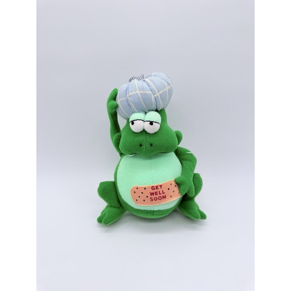 Vintage Russ Get Well Soon Plush Frog W/ Bandaid & Head Ice Pack Stuffed Animal